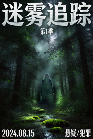 悬疑剧《迷雾追踪》海报，阴暗森林中的神秘身影